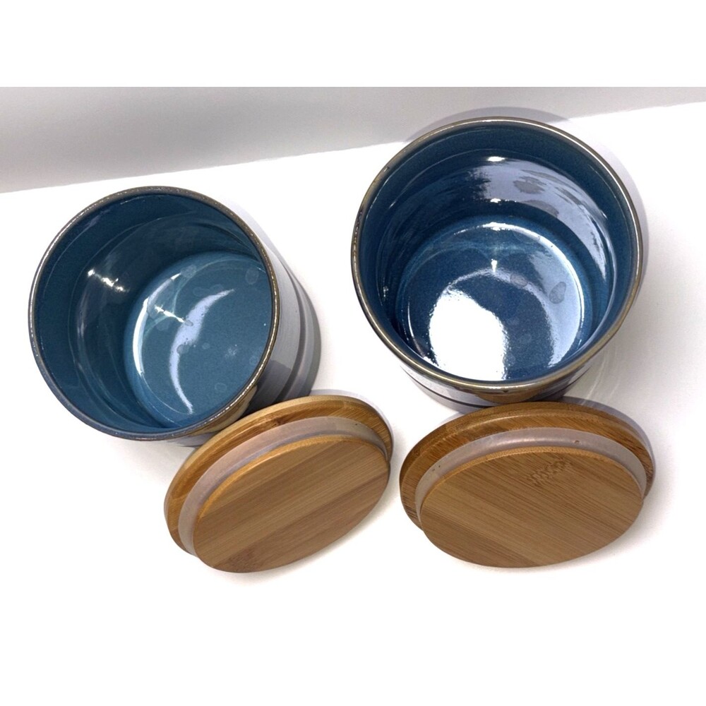 Set of 2 American Atelier Stoneware Canisters with Lids Kitchen Storage Blue - Picture 7 of 10